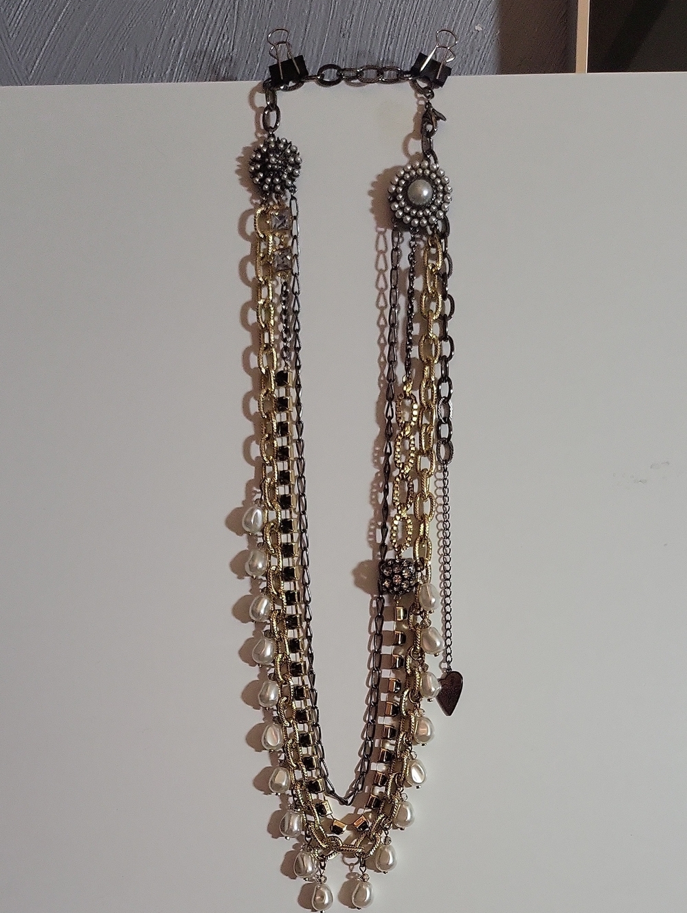 Chico's Multi-Strand Pearl & Stone Mixed  Metal Necklace - Gold and Silver